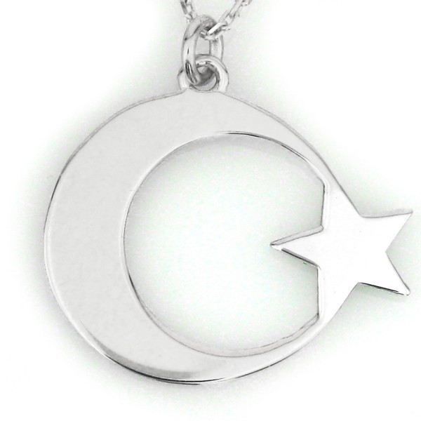 Taşsız Ay Yıldız Türk Bayrağı Gümüş Kolye